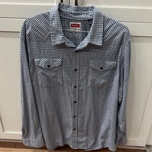 Wrangler Men's Blue and White Plaid Shirt 2XL